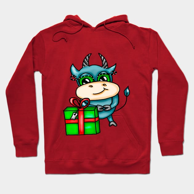 Christmas funny colored bull Hoodie by Sereniya